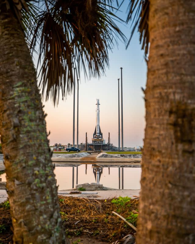 Relativity Space's 3D-printed rocket Terran 1 sits on the launch pad in Cape Canaveral, Florida