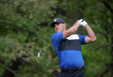 May 19, 2019; Bethpage, NY, USA; Brooks Koepka plays his shot from the eighth tee during the final round of the PGA Championship golf tournament at Bethpage State Park - Black Course. Mandatory Credit: Peter Casey-USA TODAY Sports