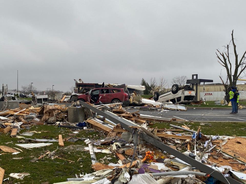 Thursday night's tornadoes along Greenville Avenue in Winchester became visible after sunrise Friday, March 15, 2024. The area was hit by tornadoes Thursday night, causing damage in Randolph and Delaware counties.