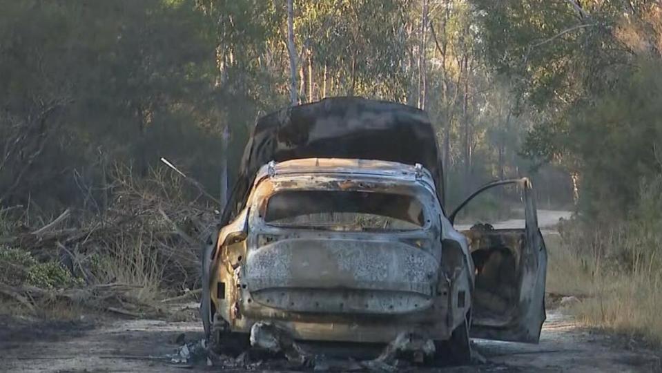 A burnt out car was later located in Agnes Banks. Picture: Nine