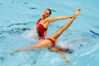 LONDON, ENGLAND - AUGUST 06: Ballestero Carbonell and Andrea Fuentes Fache of Spain compete in the Women's Duets Synchronised Swimming Free Routine Preliminary on Day 10 of the London 2012 Olympic Games at the Aquatics Centre on August 6, 2012 in London, England. (Photo by Adam Pretty/Getty Images)