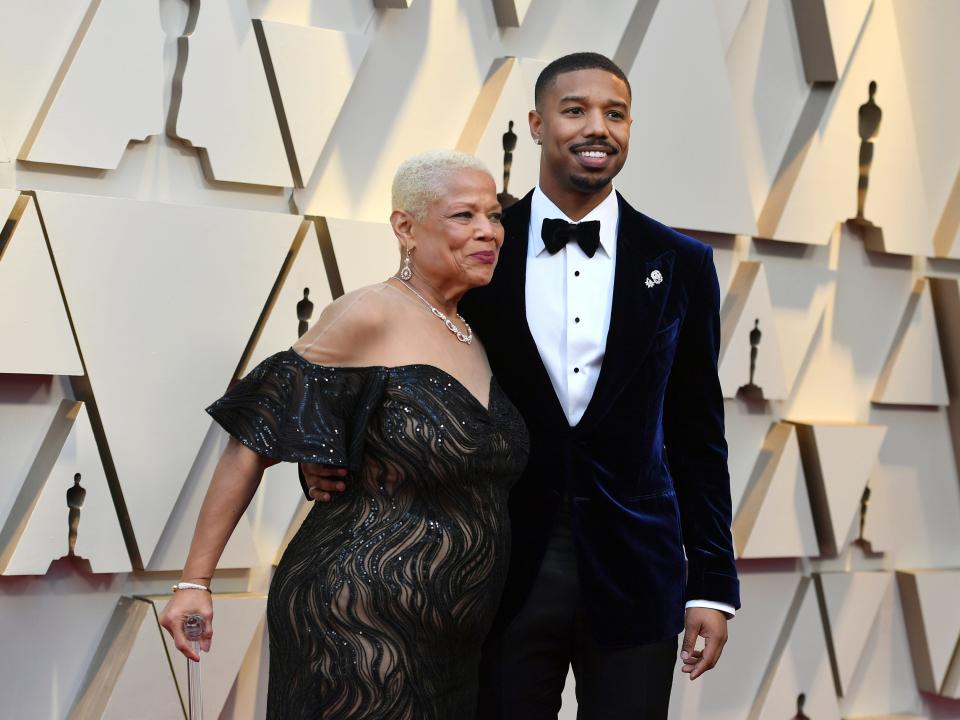 Michael B. Jordan and his mom, Donna Jordan in 2019 at the Oscars
