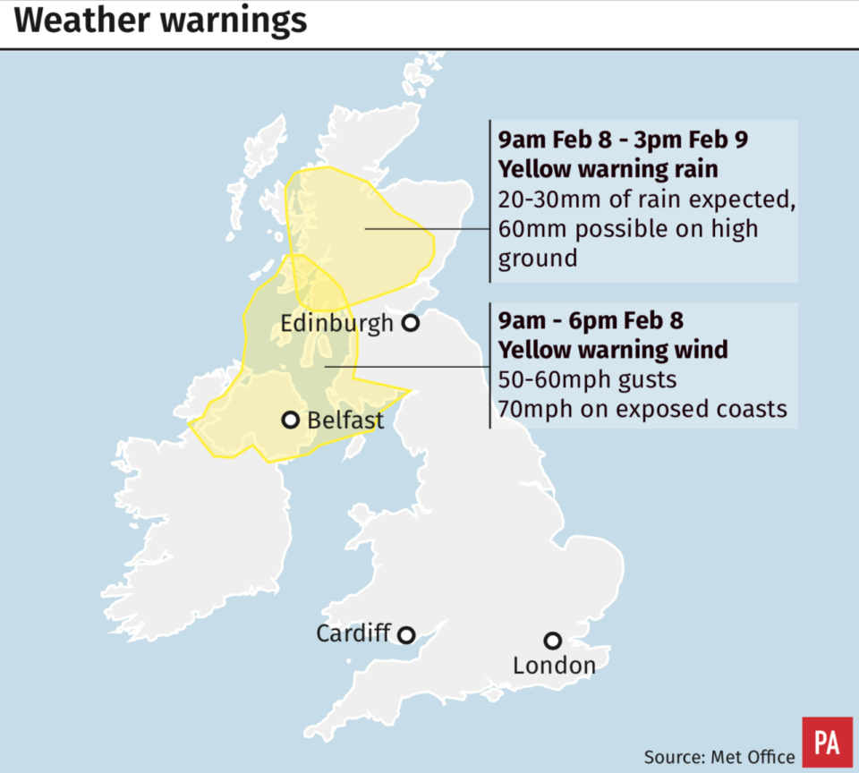 Northern Ireland and Scotland have received weather warnings (PA)