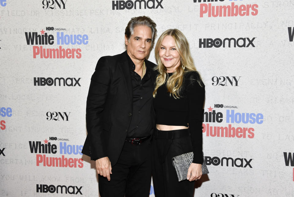 Yul Vazquez, left, and wife, Linda Larkin, attend the premiere of HBO's "White House Plumbers," at the 92nd Street Y, Monday, April 17, 2023, in New York. (Photo by Evan Agostini/Invision/AP)