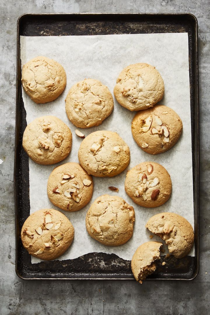 chunky nut butter cookies on a baking sheet