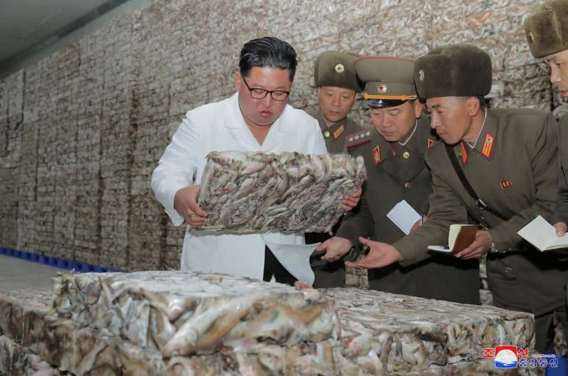 North Korean leader Kim Jong Un visits a fish processing facility in North Korea