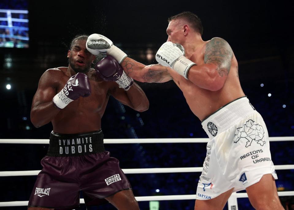 Usyk stopped Dubois after being dropped by a ‘low blow’ earlier in the fight (Reuters)