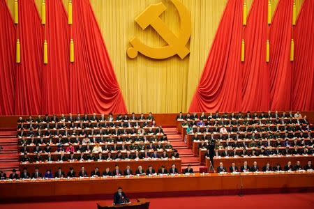 Chinese President Xi Jinping speaks during the opening session of the 19th National Congress of the Communist Party of China at the Great Hall of the People in Beijing, China October 18, 2017. REUTERS/Aly Song