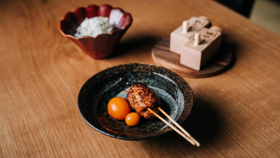 Tsukune, a Japanese meatball skewer - Credit: Ben Hon