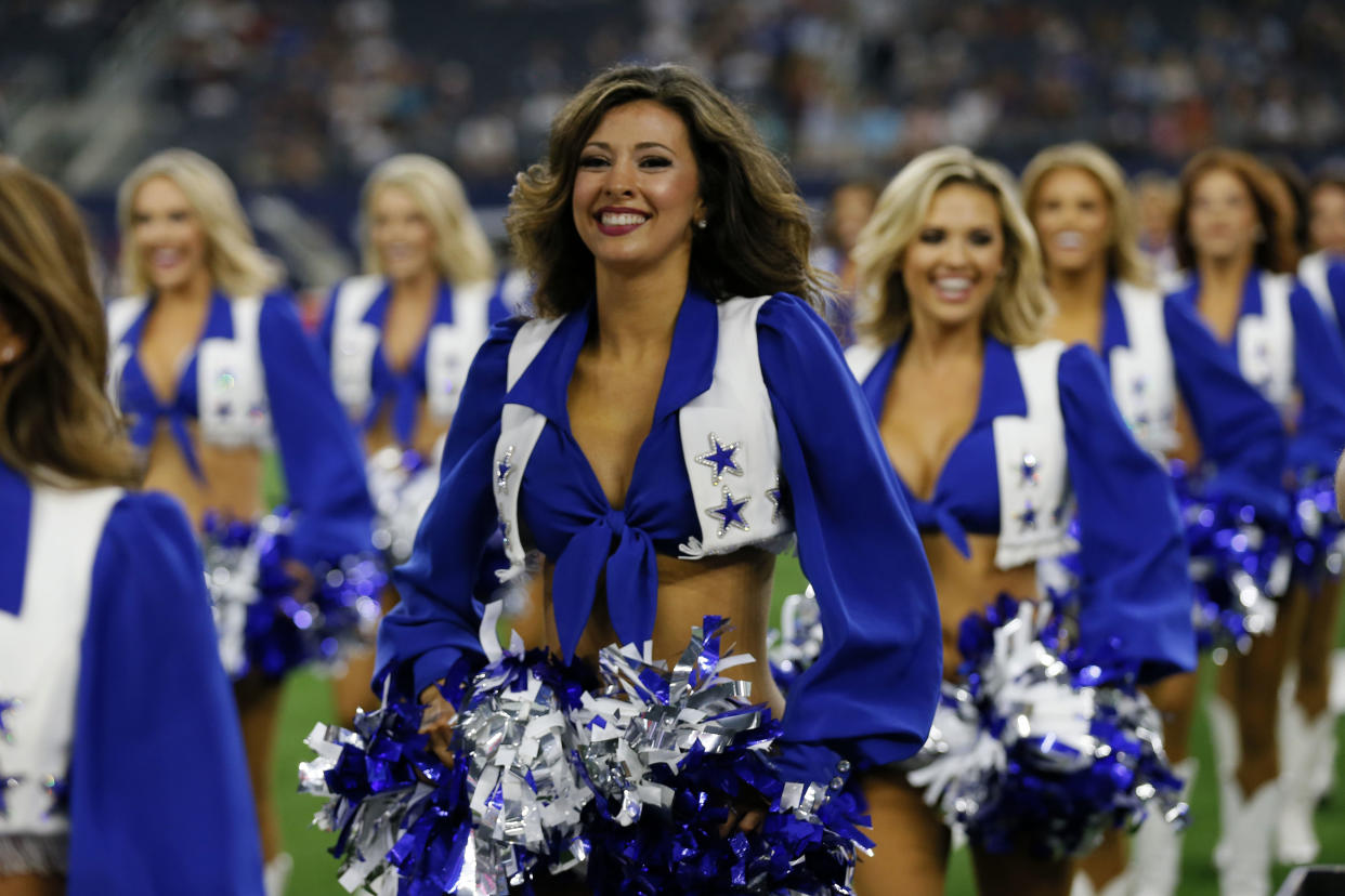 Cowboys cheerleaders wore custom boots for their My Cause, My Boots event to support their favorite causes. (AP Photo/Roger Steinman)