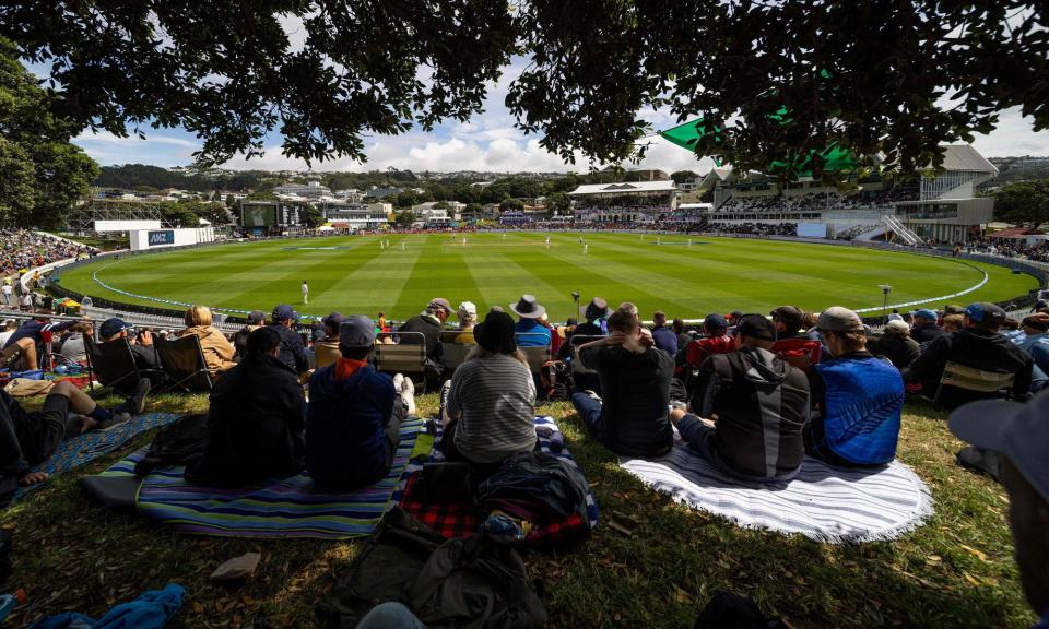 <span>Spectators watch <a class="link " href="https://sports.yahoo.com/soccer/teams/new-zealand-women/" data-i13n="sec:content-canvas;subsec:anchor_text;elm:context_link" data-ylk="slk:New Zealand;sec:content-canvas;subsec:anchor_text;elm:context_link;itc:0">New Zealand</a>’s Test against <a class="link " href="https://sports.yahoo.com/soccer/teams/england-women/" data-i13n="sec:content-canvas;subsec:anchor_text;elm:context_link" data-ylk="slk:England;sec:content-canvas;subsec:anchor_text;elm:context_link;itc:0">England</a> at the Basin Reserve last February.</span><span>Photograph: Marty Melville/AFP/Getty Images</span>