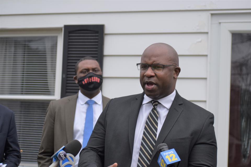 U.S. Rep. Jamaal Bowman, D-Yonkers, right, and U.S. Rep. Mondaire Jones spoke at a press conference in Greenburgh on March 25, 2021. New Congressional district lines place them in the 16th District.