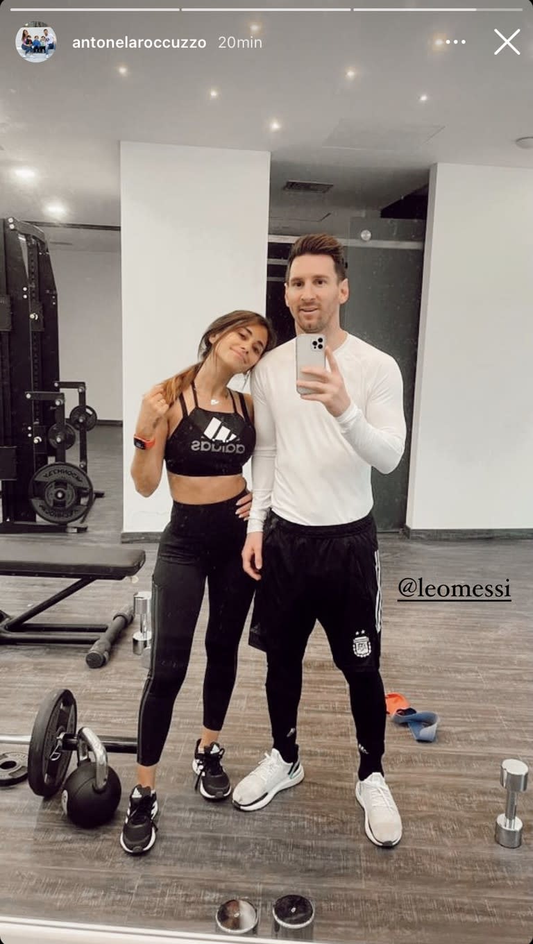 Antonela subió una foto entrenando con Messi en el gimnasio