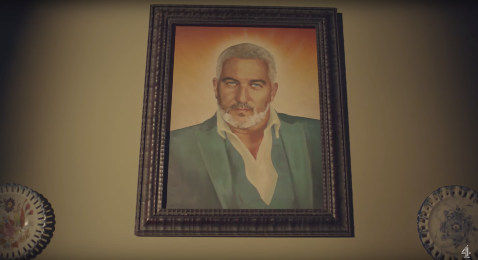 One baker gets down to pray in front of a portrait of Paul Hollywood (YouTube/Channel 4)