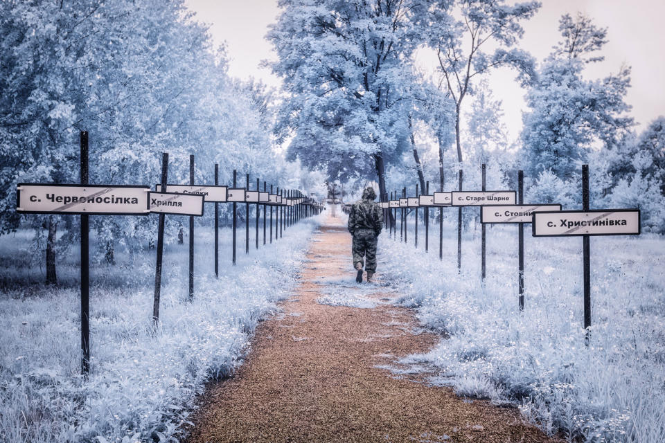 <p>The monumental trail lined with the names of the evacuated villages. (Photo: Vladimir Migutin/Caters News) </p>