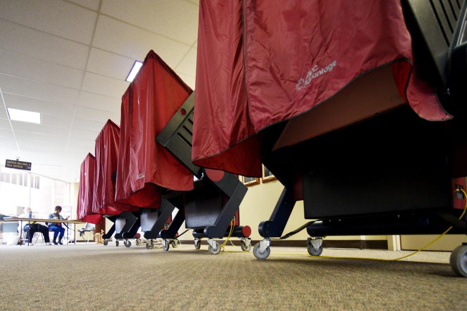 Voting booths await voters in Bossier, La., on May 4, 2019.