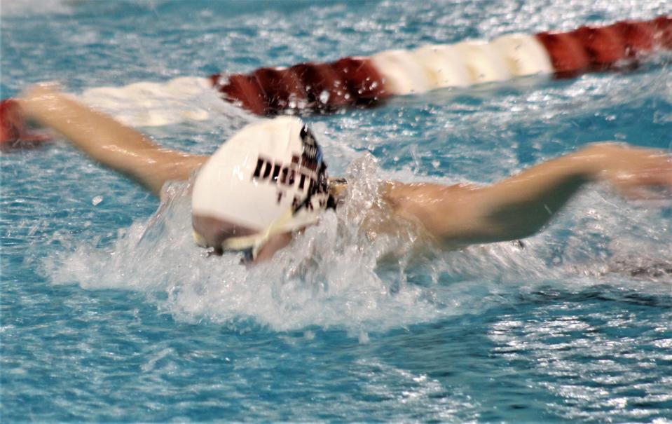 Kings freshman Maya Schweikert swims the 100 butterfly during the OHSAA Southwest District Division I girls swimming championships Saturday.