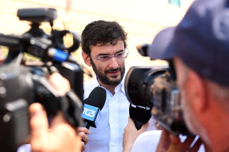 Salvatore Tesoriero, lawyer of the German NGO Sea-Watch, speaks to the media in Lampedusa