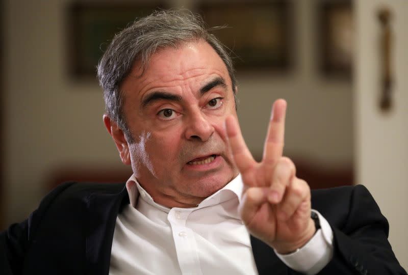 FILE PHOTO: Former Nissan chairman Carlos Ghosn talks during an exclusive interview with Reuters in Beirut