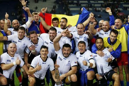 Rugby Union - Canada v Romania - IRB Rugby World Cup 2015 Pool D - Leicester City Stadium, Leicester, England - 6/10/15 Romania celebrate winning the game Action Images via Reuters / Peter Cziborra Livepic