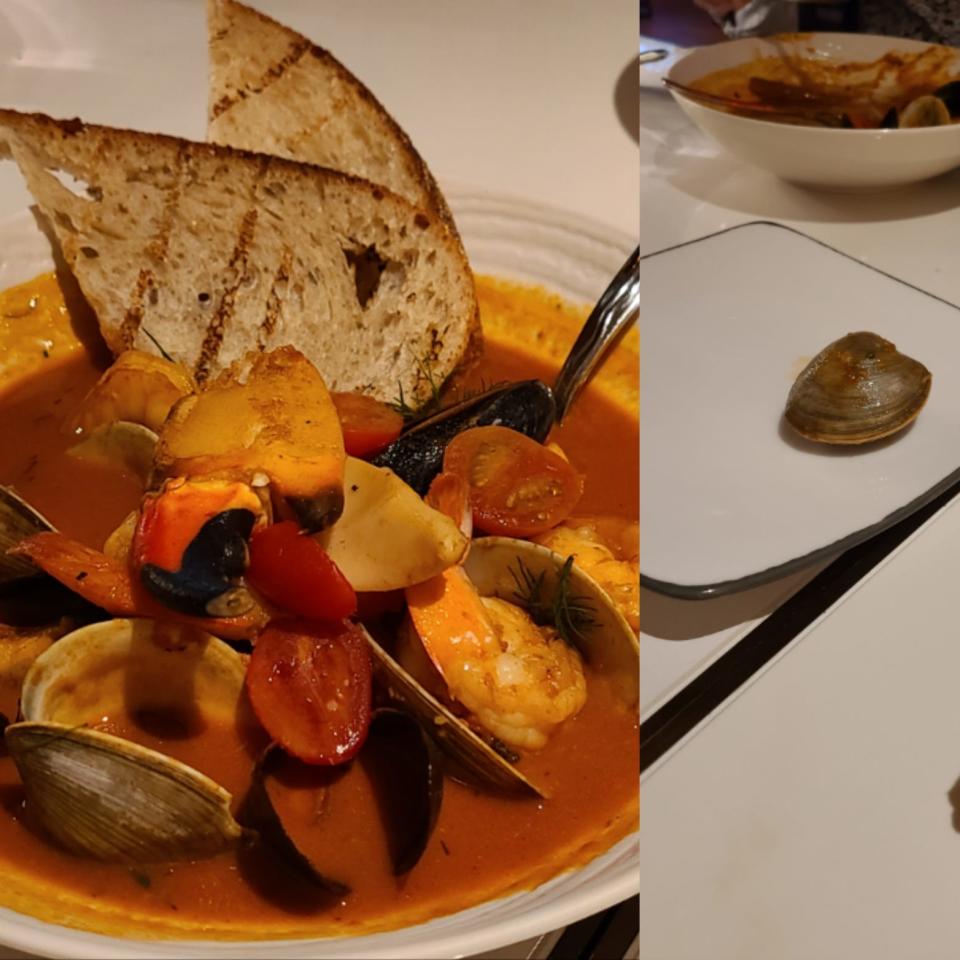 4 clams in Nolita's $48 cioppino, 1 not open.