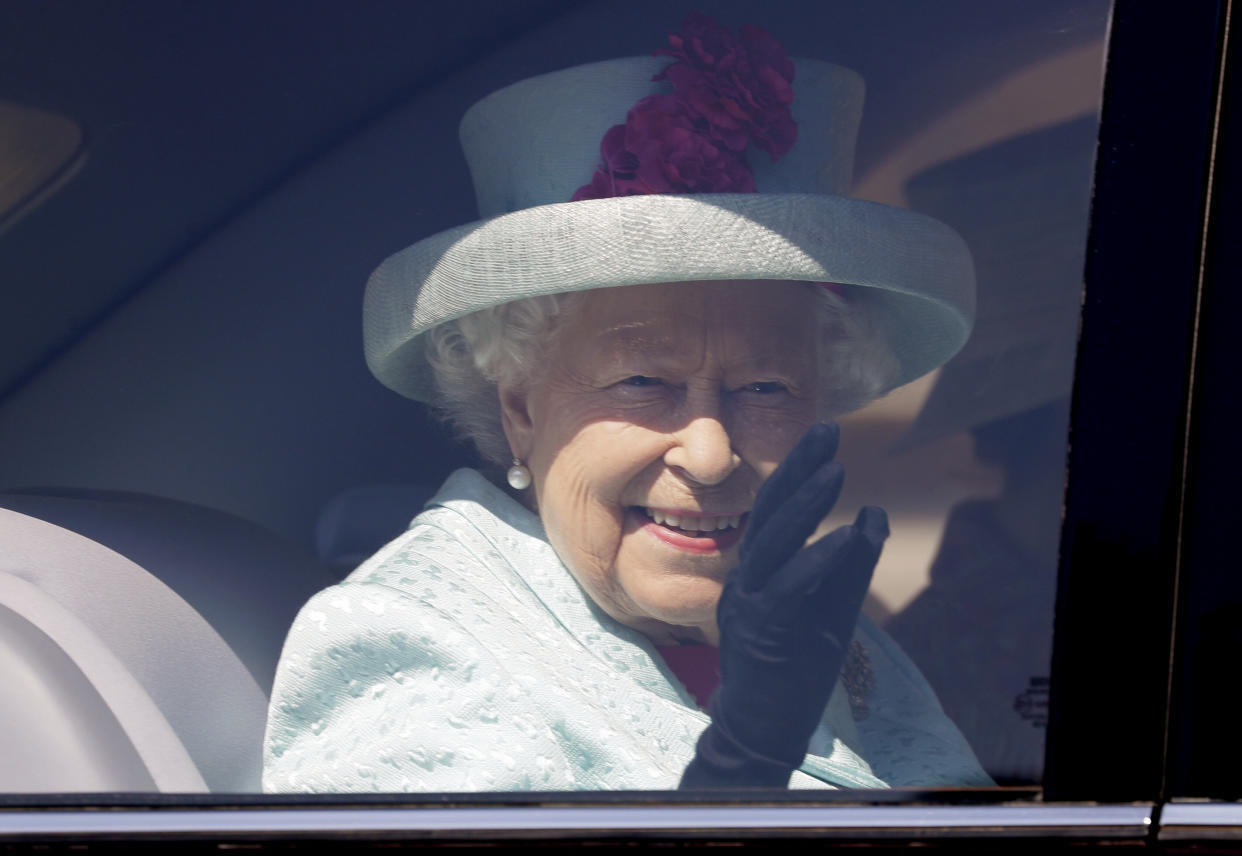 WINDSOR, ENGLAND - APRIL 21:  Britain's Queen Elizabeth II waves to the public as she leaves in a car after attending the Easter Mattins Service at St George's Chapel on April 21, 2019 in Windsor, England. (Photo by Kirsty Wigglesworth - WPA Pool/Getty Images)