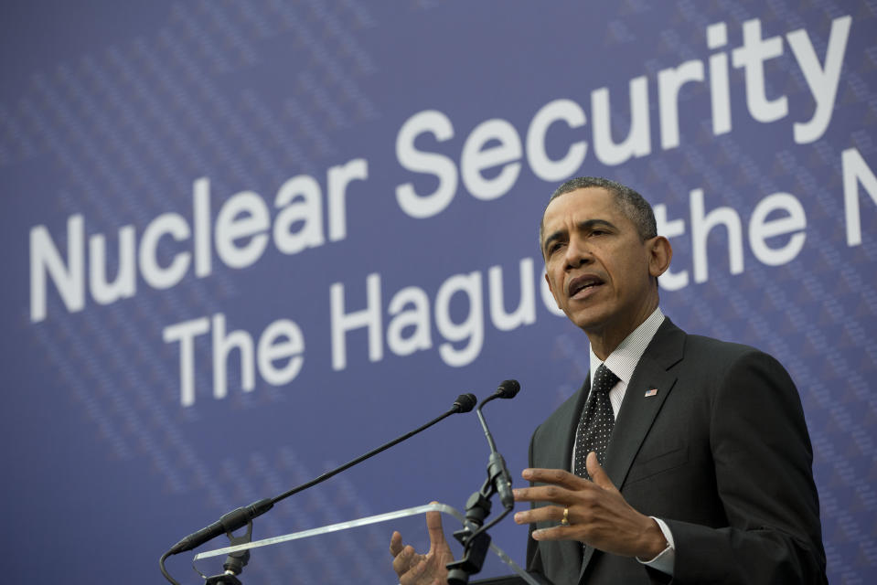 President Barack Obama speaks during a joint news conference with Dutch Prime Minister Mark Rutte at the conclusion of the Nuclear Security Summit in The Hague, Netherlands, Tuesday, March 25, 2014. (AP Photo/Pablo Martinez Monsivais)