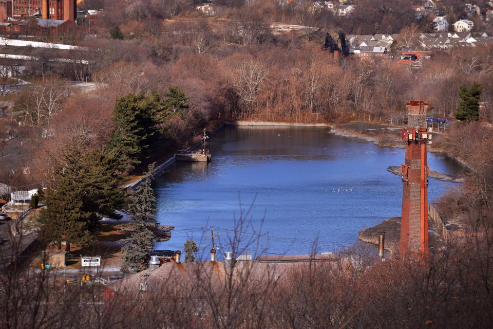 An aerial view of the Levine Reservoir.