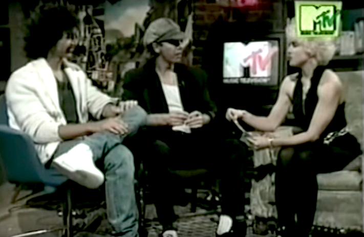 “Make My Video” contest winners Angel Gracia and Cliff Guest with Madonna on MTV in 1986 (photo: YouTube)