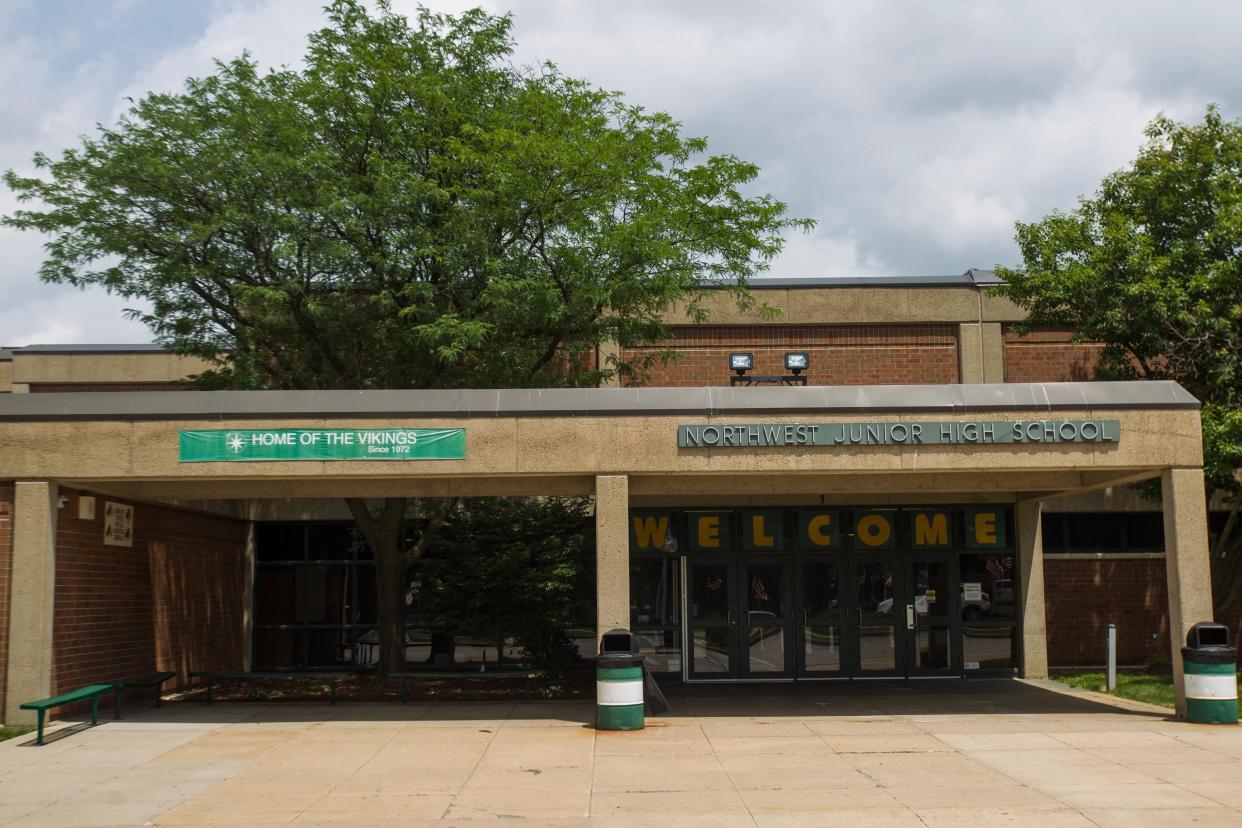 Northwest Junior High School is seen in Coralville on Tuesday, July 3, 2018.