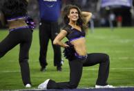 <p>Baltimore Ravens cheerleaders perform in the first half an NFL football game between the Ravens and Cleveland Browns, Thursday, Nov. 10, 2016, in Baltimore. (AP Photo/Nick Wass) </p>