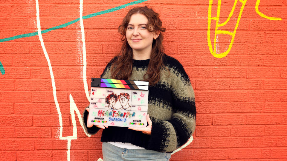 Alice Oseman on the set of Heartstopper season 3