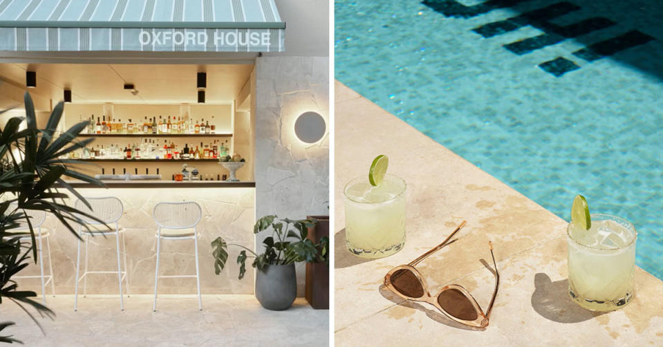 Two photos of the Oxford House bar and pool