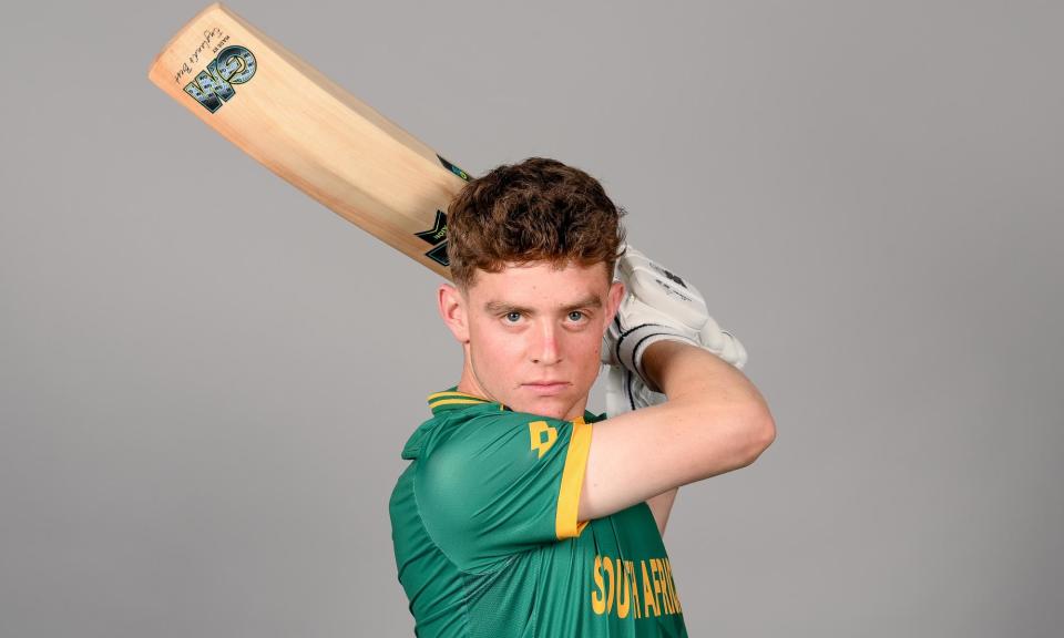 <span>David Teeger of South Africa poses for a portrait ahead of the ICC U19 Men's Cricket World Cup .</span><span>Photograph: Alex Davidson/ICC/Getty Images</span>