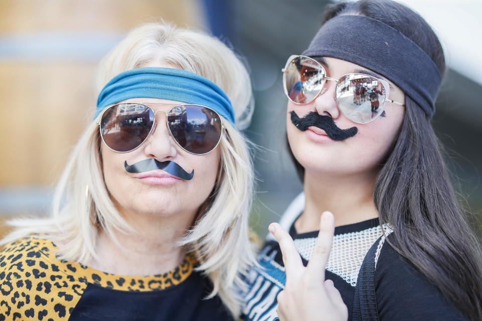 JACKSONVILLE, FLORIDA - OCTOBER 13: Jacksonville Jaguars fans dressed like Gardner Minshew enter the stadium before the start of a game against the New Orleans Saints at TIAA Bank Field on October 13, 2019 in Jacksonville, Florida. (Photo by James Gilbert/Getty Images)