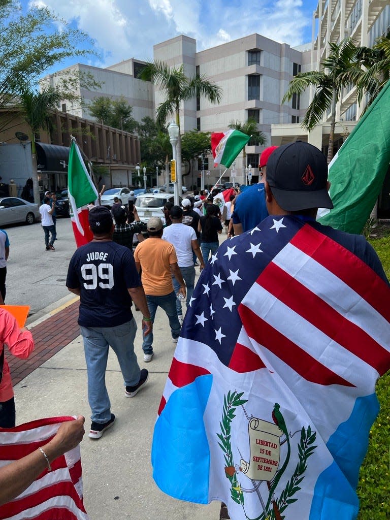 SB 1718 Protestors in Fort Myers head towards downtown after starting near the Edison Mall on Fowler Street. Cities across the state are marching in opposition to a tough, new immigration law pushed by Gov. Ron DeSantis.