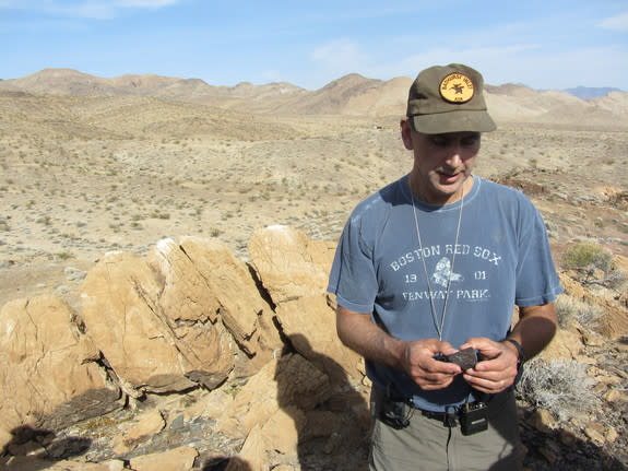 John Grotzinger, lead scientist for NASA's Curiosity Mars rover, talks about the geologist's craft on April 30, 2012, during a field trip to California's Death Valley.