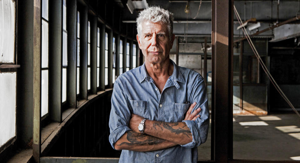 Image: Anthony Bourdain on Pier 57, where he is planning to open Bourdain Market, in New York. (Alex Welsh / The New York Times / Redux Pictures)
