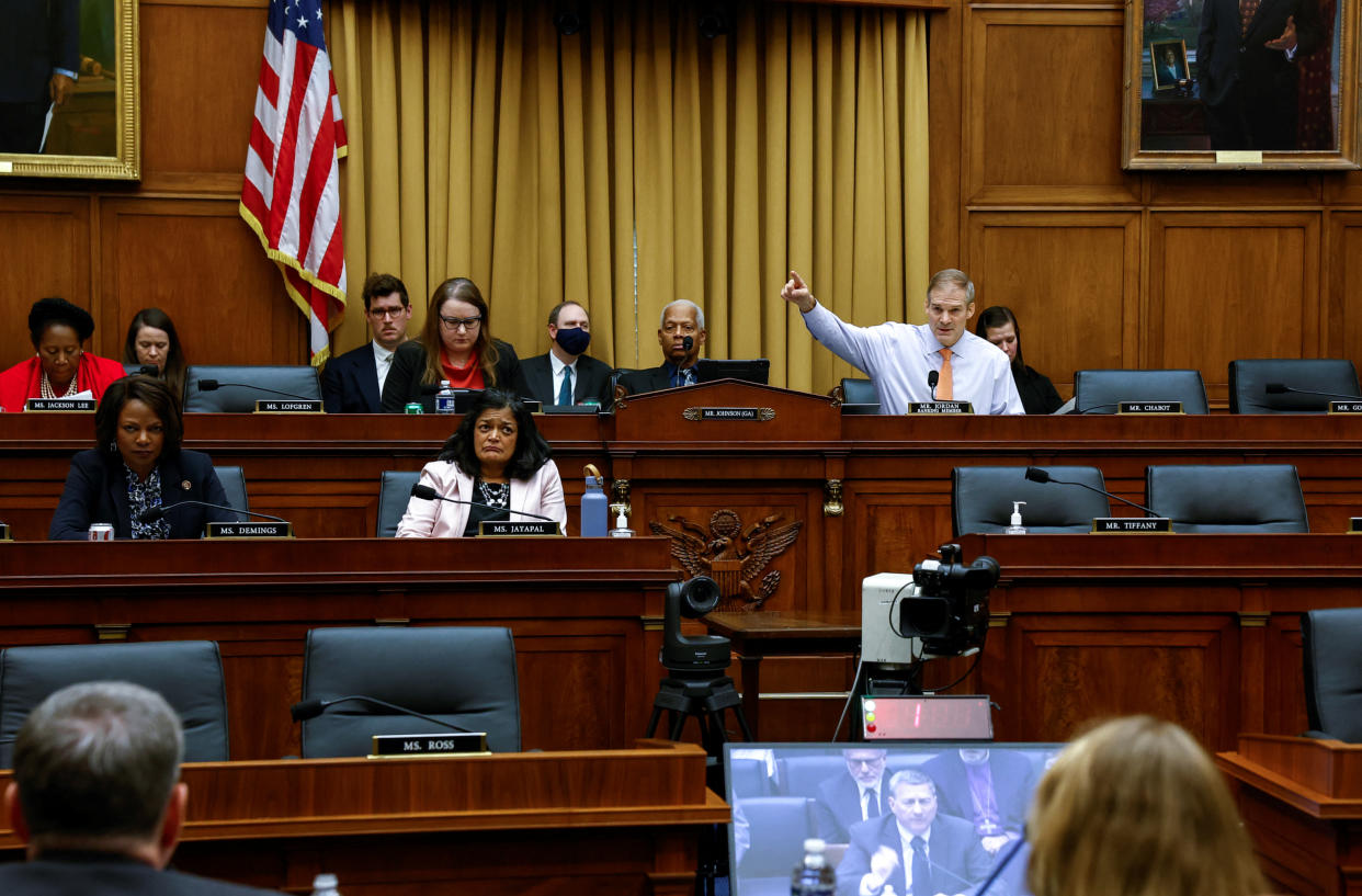 U.S. Rep. Jim Jordan, R-Ohio, a ranking member on the House Judiciary Committee, questions the Rev. Robert Schenck about allegations that Schenck received advance knowledge of a major 2014 U.S. Supreme Court decision. 