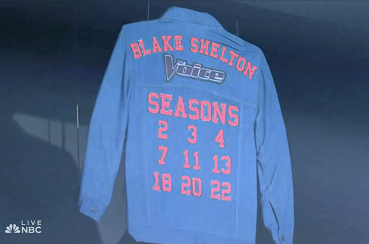 Blake Shelton's denim jacket is retired on 'The Voice' after 23 seasons, (Photo: NBC)