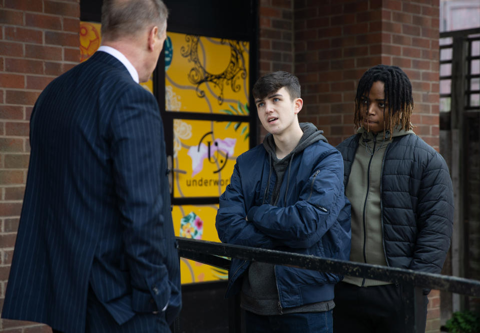 FROM ITV

STRICT EMBARGO - No Use Before Tuesday 18th April 2023

Coronation Street - Ep 1094041

Friday 28th April 2023

As Stephen Reid [TODD BOYCE] heads back to the factory he is approached by the two lads he tried to buy LSD off who reveal that they sent the letter and they want Â£10k or theyâ€™ll go to the police. How will Stephen react?  

Picture contact - David.crook@itv.com

Photographer - Danielle Baguley

This photograph is (C) ITV and can only be reproduced for editorial purposes directly in connection with the programme or event mentioned above, or ITV plc. This photograph must not be manipulated [excluding basic cropping] in a manner which alters the visual appearance of the person photographed deemed detrimental or inappropriate by ITV plc Picture Desk. This photograph must not be syndicated to any other company, publication or website, or permanently archived, without the express written permission of ITV Picture Desk. Full Terms and conditions are available on the website www.itv.com/presscentre/itvpictures/terms
