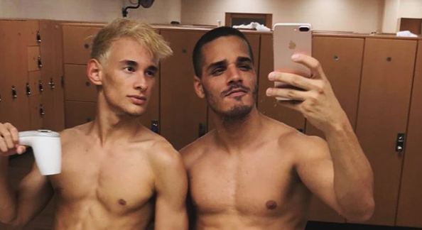 Frank Aleman and his friend take a post-workout photo in the locker room of a YMCA in Nashville. (Photo: Frank Aleman via Instagram)