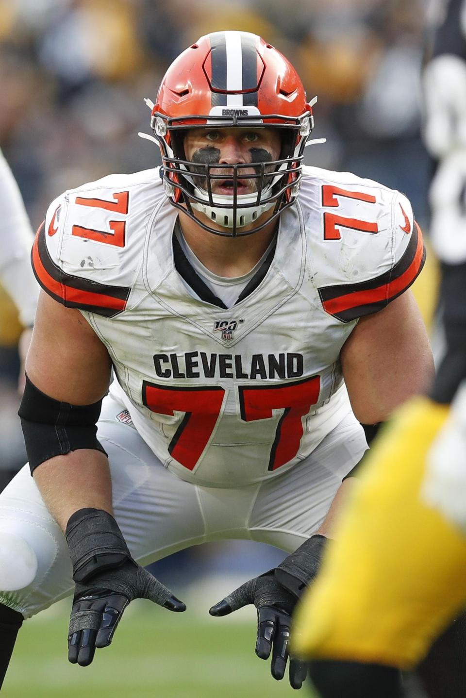 Browns offensive guard Wyatt Teller plays against the Pittsburgh Steelers during a game in December in Pittsburgh.