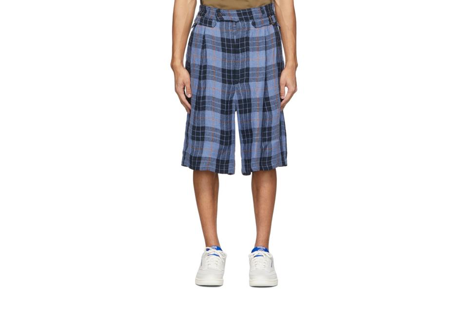 Nicholas Daley navy and blue check shorts