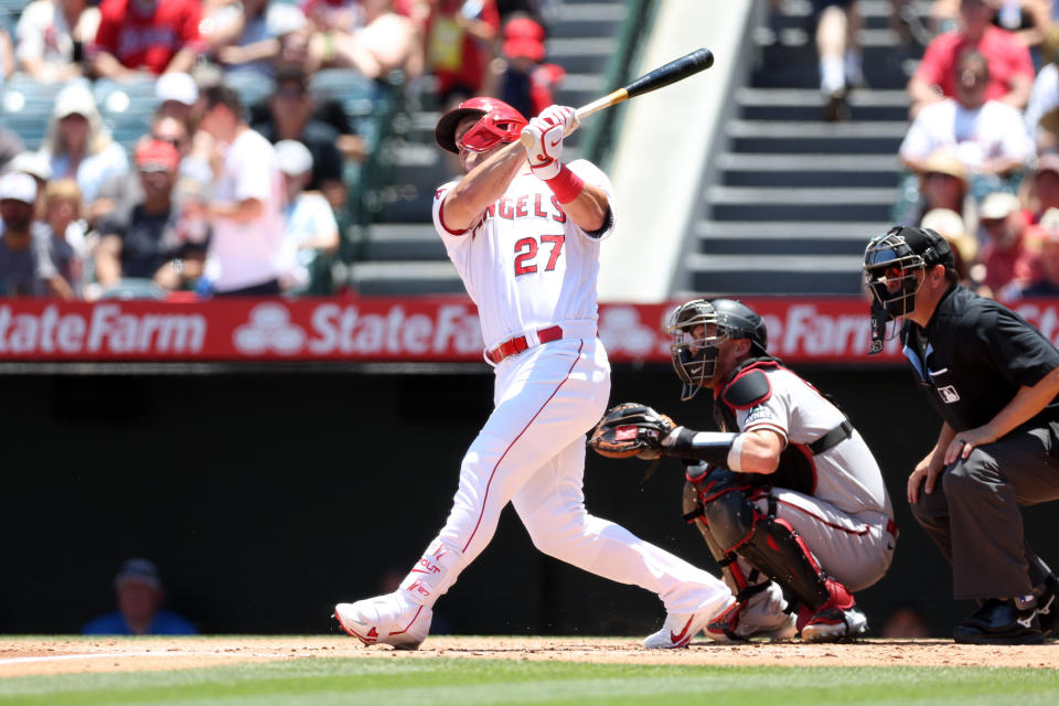 Mike Trout已接近個人MLB生涯400轟紀錄。（Photo by Rob Leiter/MLB Photos via Getty Images）