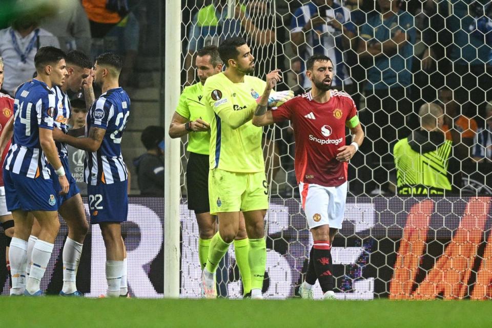 Bruno Fernandes was sent off in Porto as United claimed a late draw (Getty)