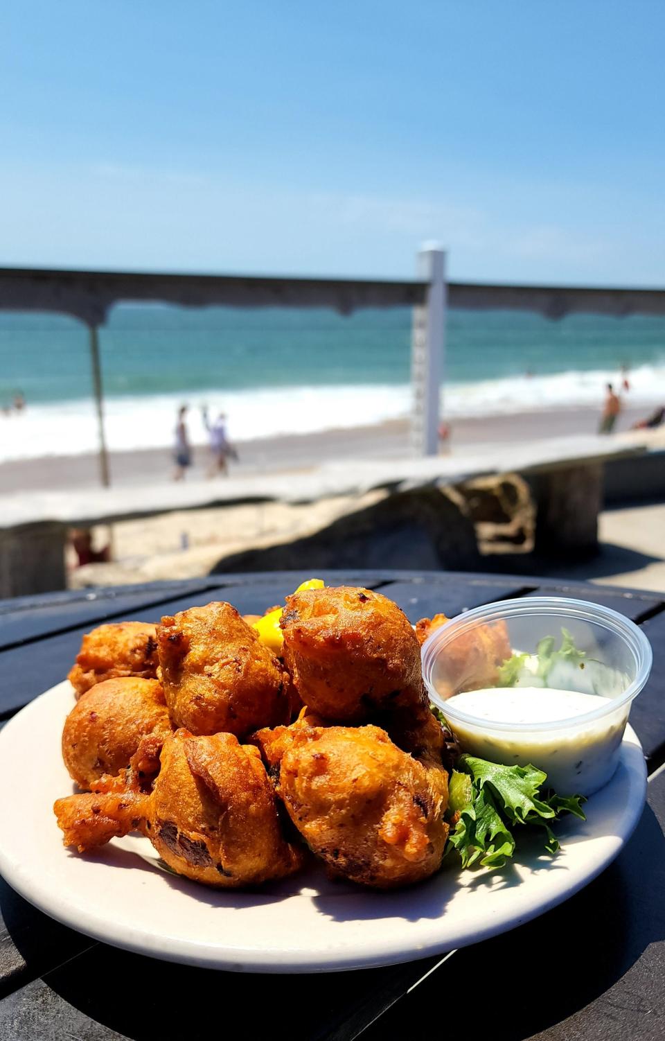 Clam cakes are on the menu at the Andrea restaurant, right by the beach in Misquamicut.