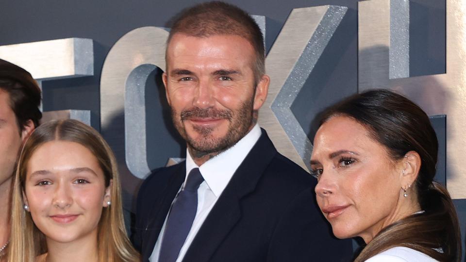 David Beckham with daughter Harper and wife Victoria Beckham