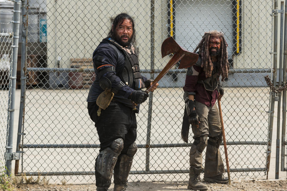 <p>Khary Payton as Ezekiel and Cooper Andrews as Jerry in AMC’s <i>The Walking Dead.><br> (Photo: Gene Page/AMC)</i> </p>