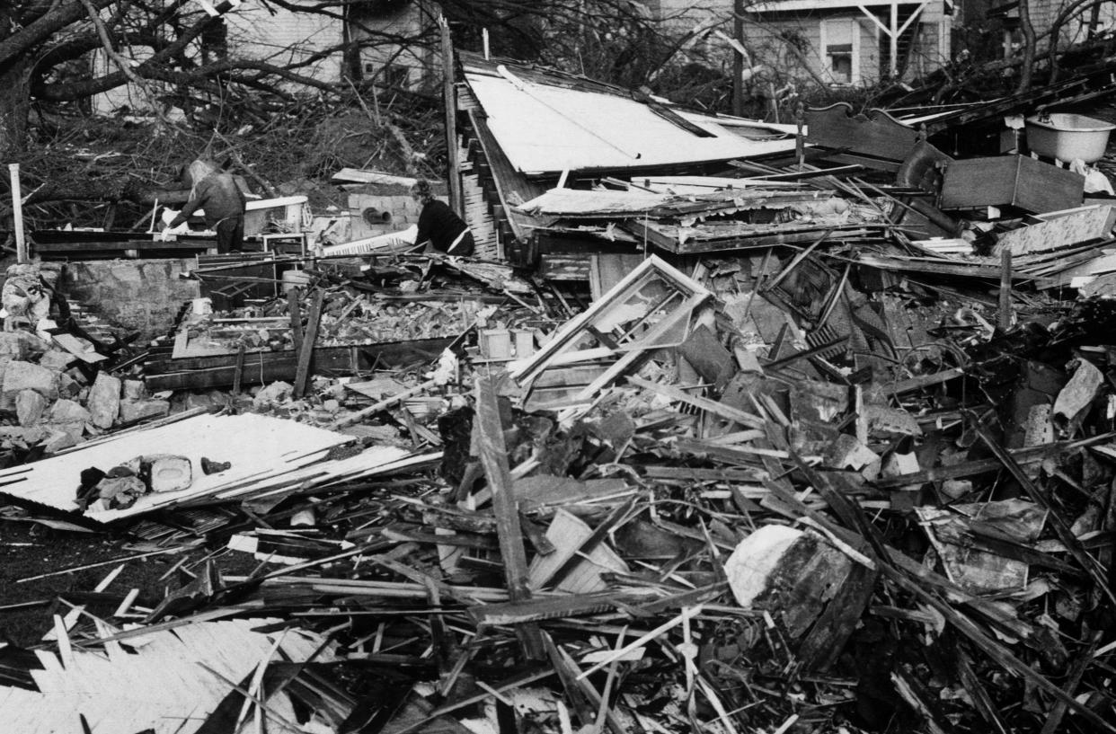 Tornado damage on Stannye Dr. in the Northfield Subdivision.  April 4, 1974  